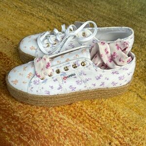 Super Ga White Floral Rope Platform Sneakers